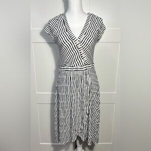 Maeve by Anthropologie Women’s Paladino Black & White Faux Wrap Textured Dress M